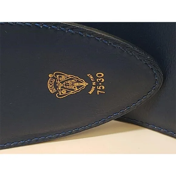 Gucci Blue Wide Big Buckled Leather Belt Sapphire Cobalt 75.30 - Picture 4 of 9